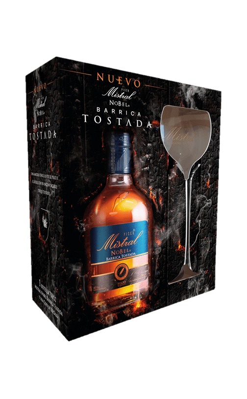Pack Pisco Mistral Nobel Barrica Tostada 40° 750cc + Copón