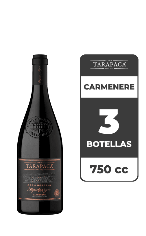 3x Vino Tarapacá Gran Reserva Etiqueta Negra Carmenere 750cc