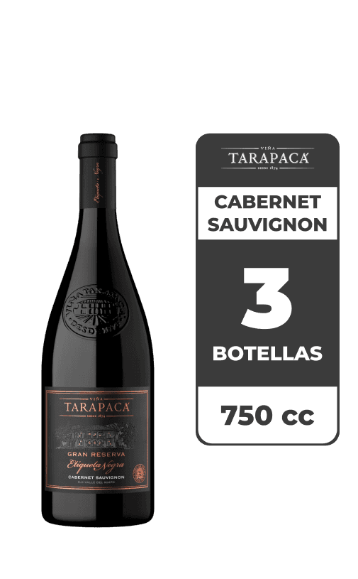 3x Vino Tarapacá Gran Reserva Etiqueta Negra Cabernet Sauvignon 750cc