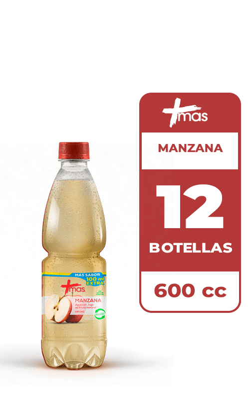 12x Agua Saborizada Mas Manzana Botella 600cc