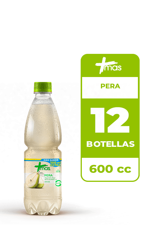 12x Agua Saborizada Mas Pera Botella 600cc