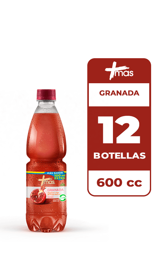 12x Agua Saborizada Mas Granada Botella 600cc