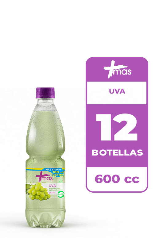 12x Agua Saborizada Mas Uva Botella 600cc