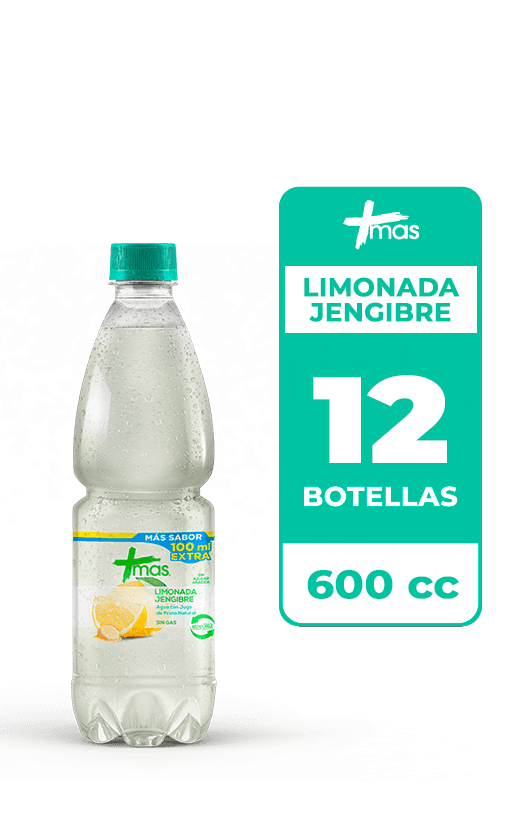12x Agua Saborizada Mas Limonada Jengibre Botella 600cc