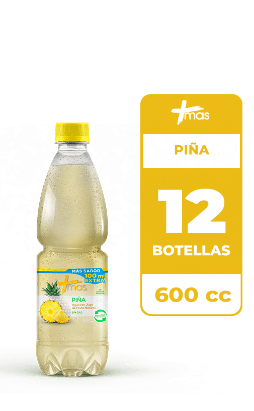12x Agua Saborizada Mas Piña Botella 600cc