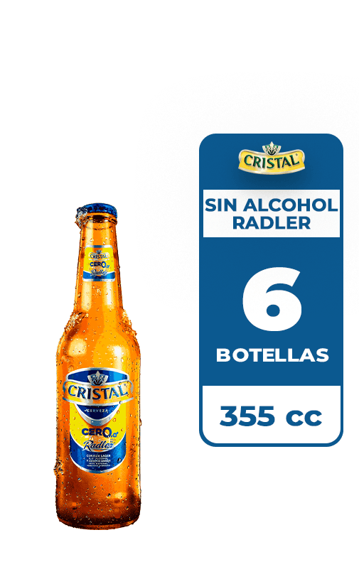 6x Cerveza Cristal Sin Alcohol Radler Botella 355cc