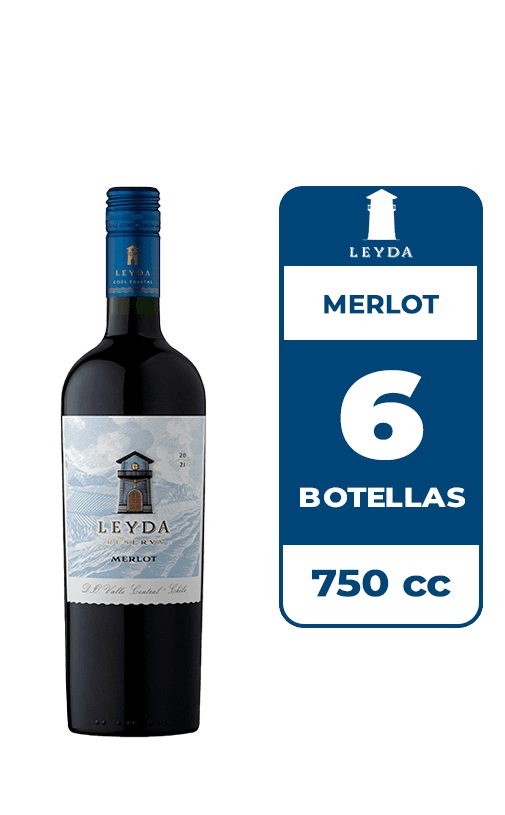 6x Vino Leyda Reserva Merlot 750cc