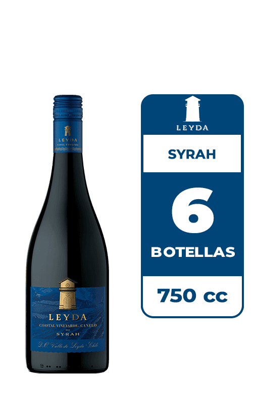 6x Vino Leyda Coastal Vineyard Syrah Canelo 750cc