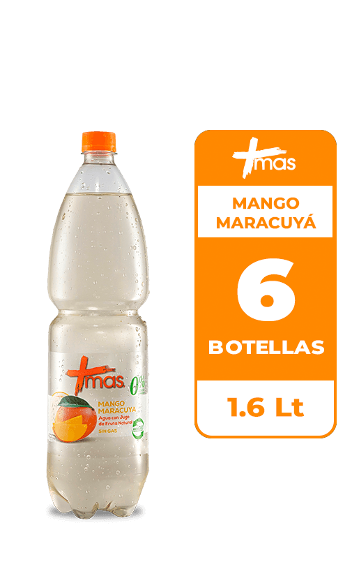 6x Agua Saborizada Mas Mango Maracuyá Botella 1.6L