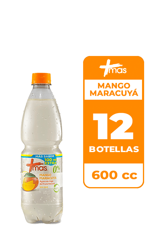 12x Agua Saborizada Mas Mango Maracuyá Botella 600cc