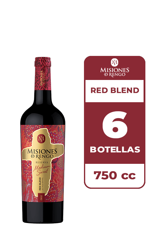 6x Vino Misiones De Rengo Reserva Medium Sweet Red Blend 750cc