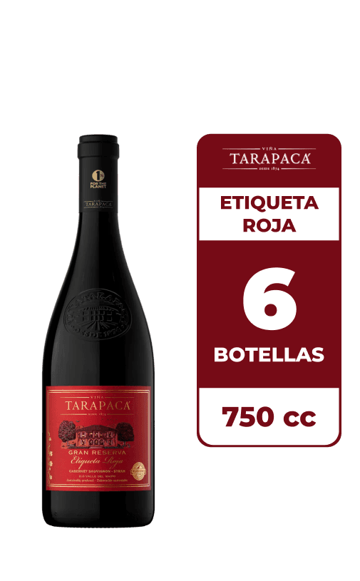6x Vino Tarapacá Gran Reserva Etiqueta Roja 750cc