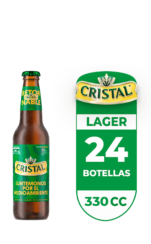24x Cerveza Cristal 4.6° Retornable + Envase Botella 330cc
