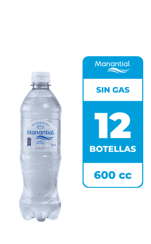 12x Agua Purificada Manantial Sin Gas Botella 600cc
