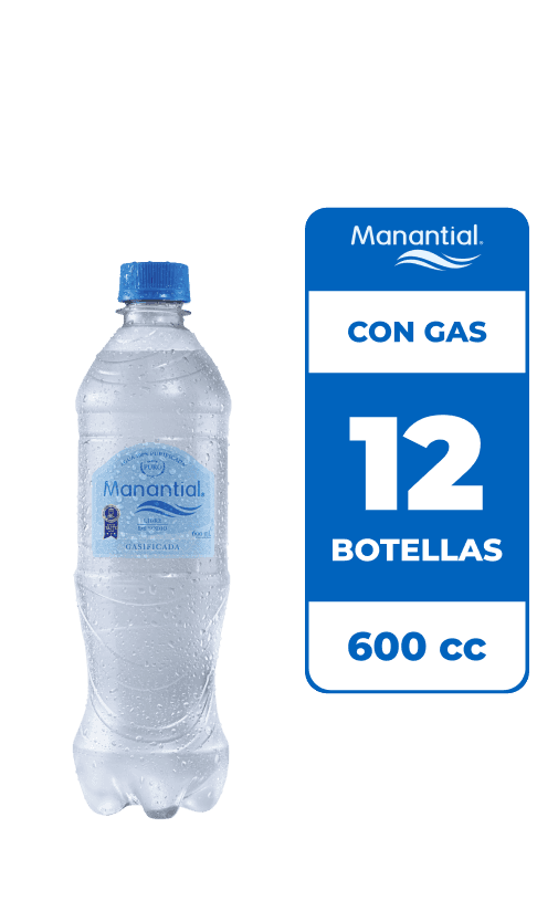 12x Agua Purificada Manantial Con Gas Botella 600cc