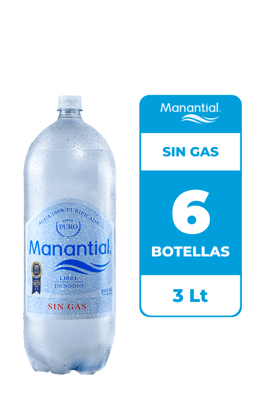 6x Agua Purificada Manantial Sin Gas Botella 3L