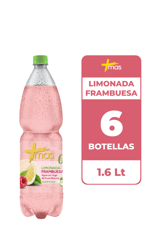 6x Agua Saborizada Mas Limonada Frambuesa Botella 1.6L