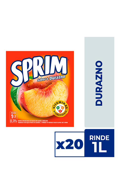 20x Jugo En Polvo Sprim Durazno 20gr