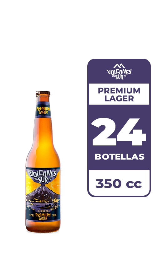 24x Cerveza Volcanes Del Sur Premium Lager 4.6° Botella 350cc