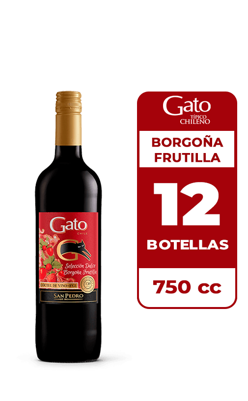 12x Cóctel de Vino Gato Selección Dulce Borgoña Frutilla 750cc