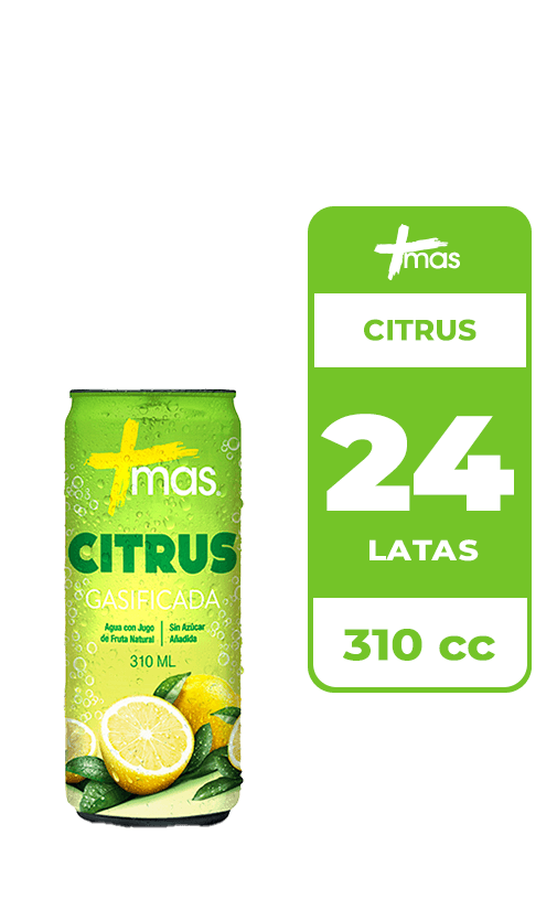 24x Agua Saborizada Mas Citrus Limón Con Gas Lata 310cc