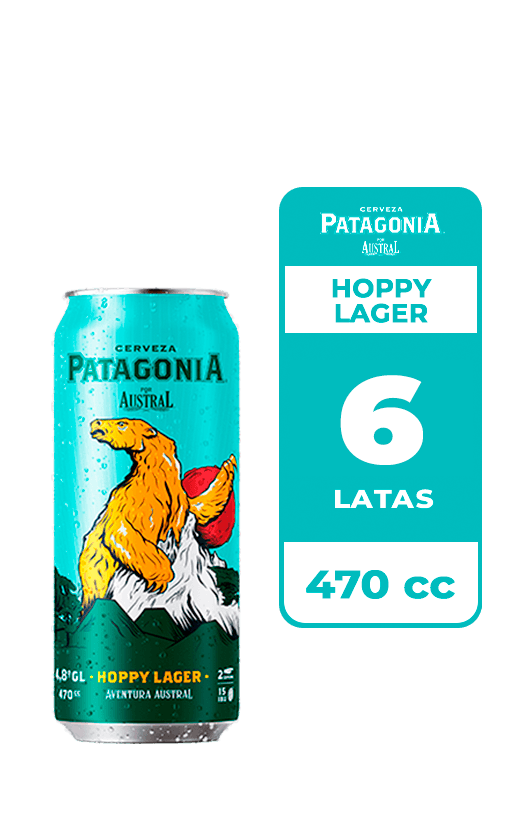 6x Cerveza Patagonia Hoppy Lager 4.8° Lata 470cc