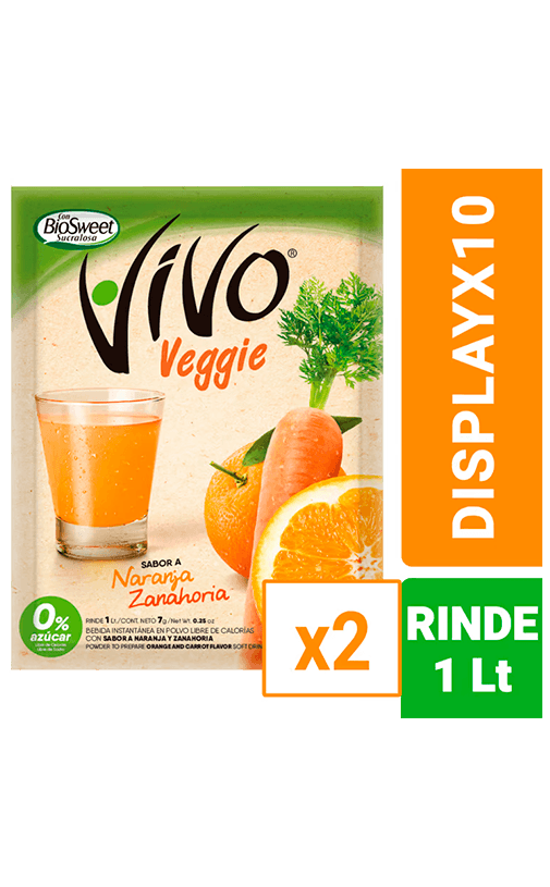 20x Jugos En Polvo Vivo Naranja Zanahoria 7gr