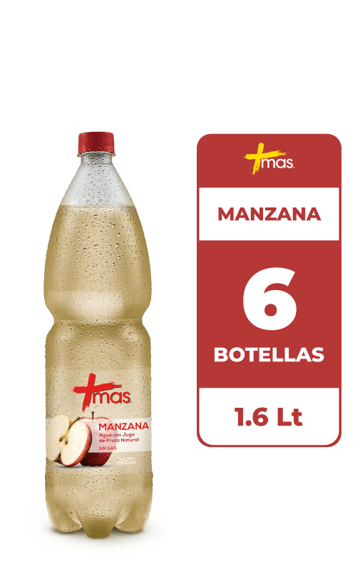 6x Agua Saborizada Mas Manzana Botella 1.6L