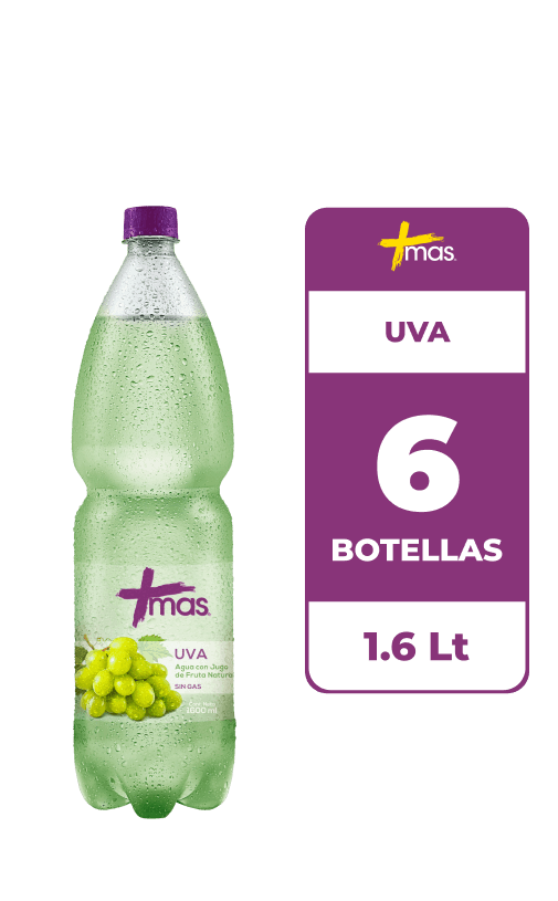 6x Agua Saborizada Mas Uva Botella 1.6L
