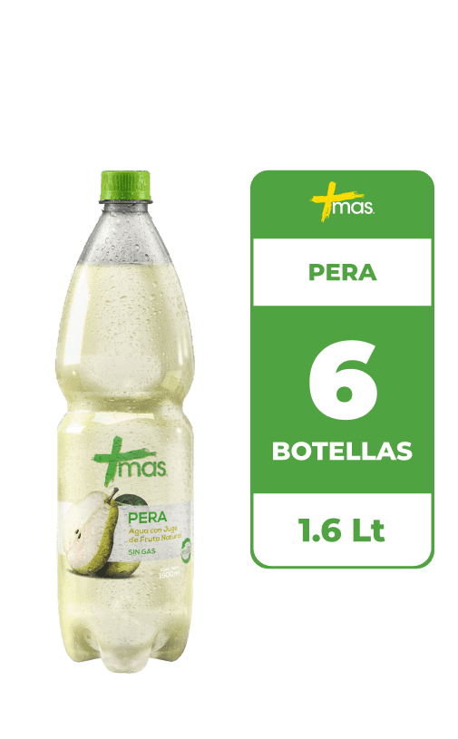 6x Agua Saborizada Mas Pera Botella 1.6L