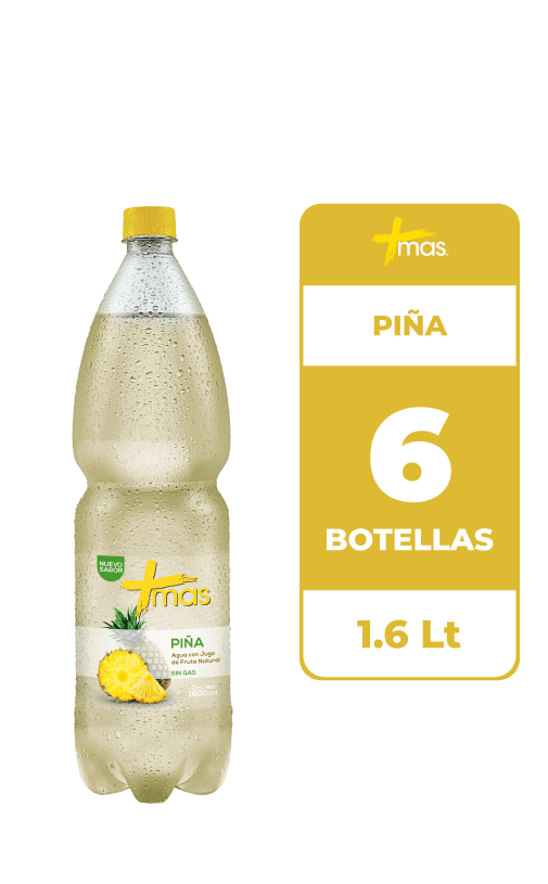 6x Agua Saborizada Mas Piña Botella 1.6L