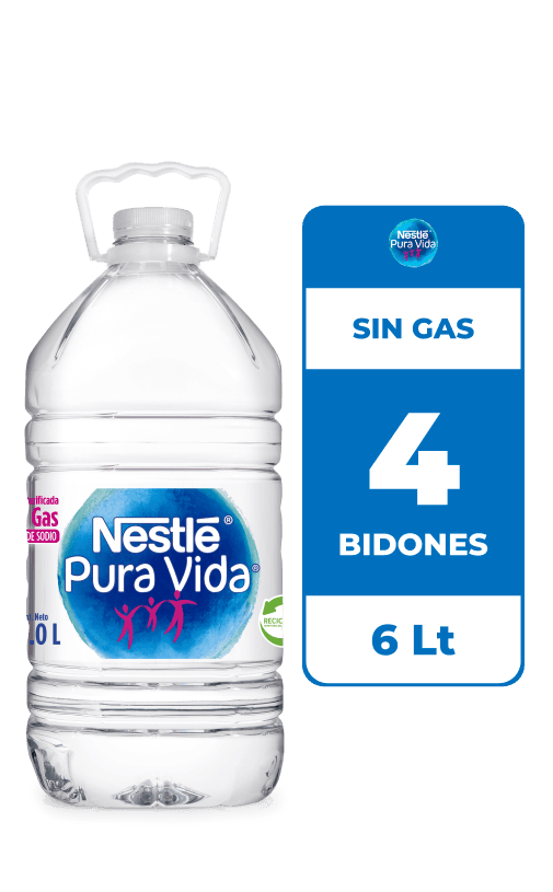 4x Agua Purificada Nestlé Pura Vida Sin Gas Bidon 6L