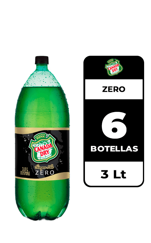 6x Bebida Canada Dry Ginger Ale Zero Botella 3L