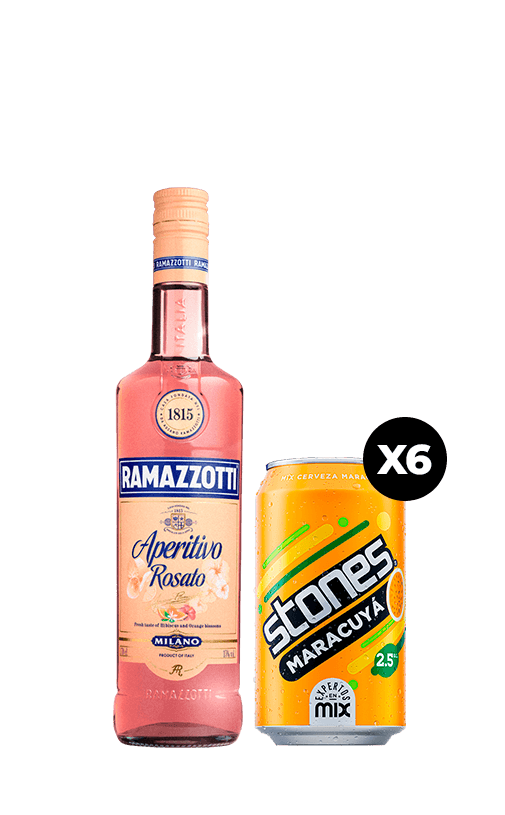 Pack Ramazzotti Rosato 700cc + 6 Maracuyá Stones Lata 350cc