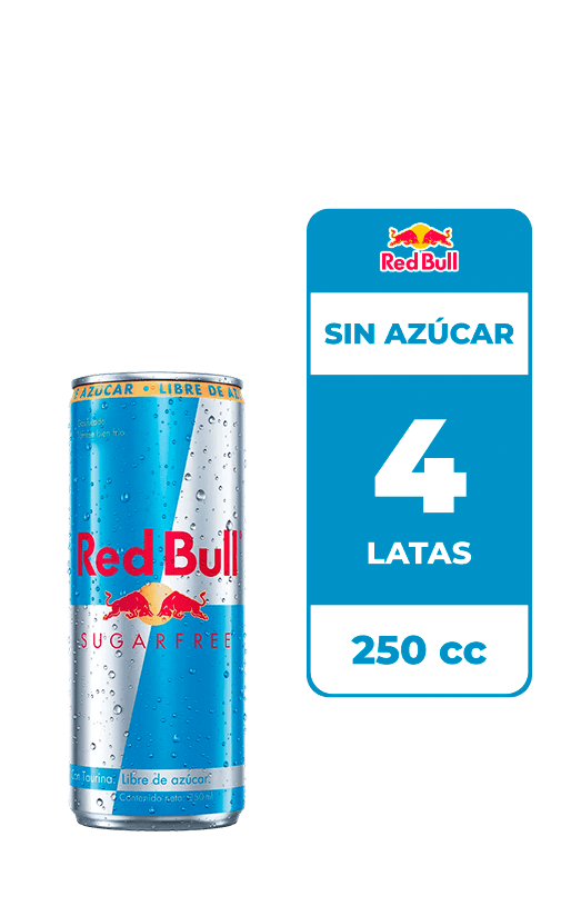 4x Bebida Energética Red Bull Sin Azúcar 250cc