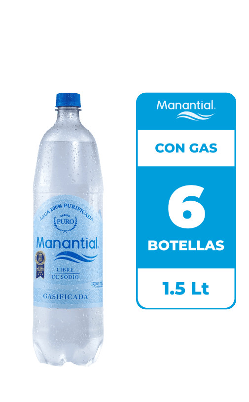 6x Agua Purificada Manantial Con Gas Botella 1.5L