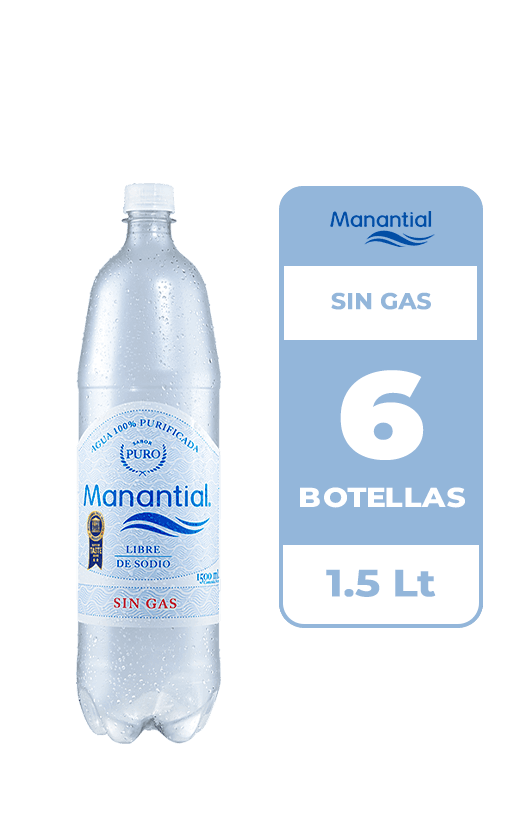 6x Agua Purificada Manantial Sin Gas Botella 1.5L