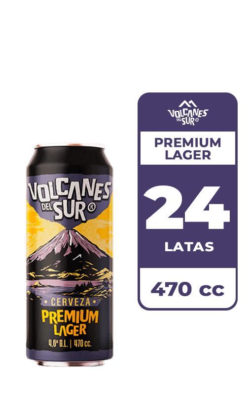 24x Cerveza Volcanes Del Sur Premium Lager 4.0° Lata 470cc