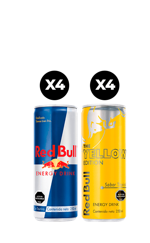 8x Bebida Energética Red Bull Tradicional + Tropical 250cc