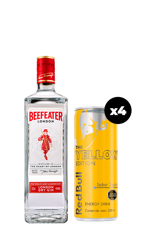 Pack Gin Beefeater London Dry 40° 750cc + 4 Red Bull Tropical 250cc