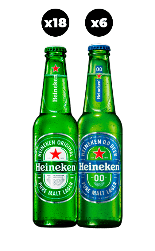 24x Pack Cerveza Heineken Mixto (18 con alcohol + 6 sin alcohol) Botella 330cc