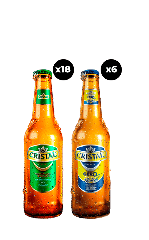 24x Pack Cerveza Cristal Mixto (18 con alcohol + 6 sin alcohol) Botella 355cc