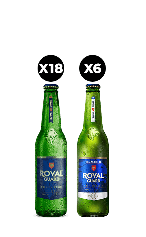 24x Pack Cerveza Royal Guard Mixto (18 con alcohol + 6 sin alcohol) Botella 355cc
