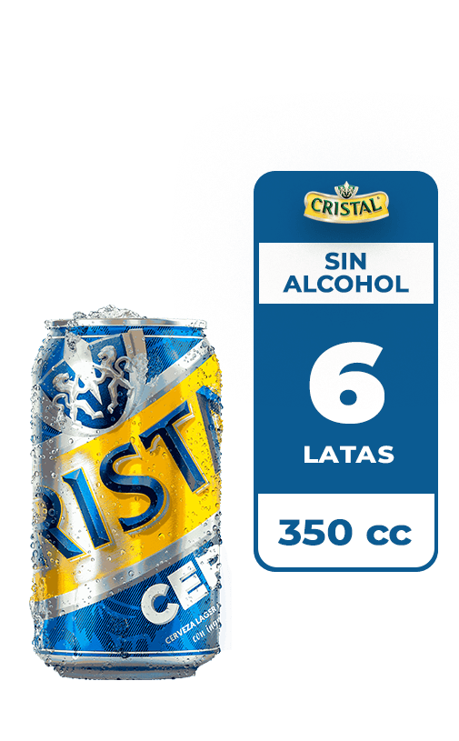 6x Cerveza Cristal Sin Alcohol Lata 350cc