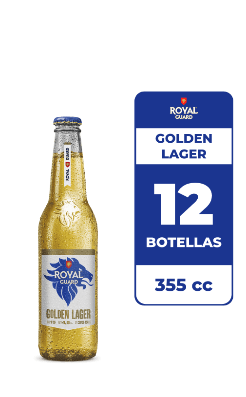 12x Cerveza Royal Guard Golden Lager 4.5° Botella 355cc