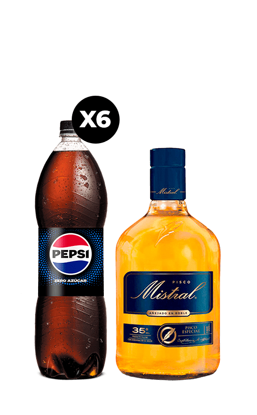 Promo Pisco Mistral 35° 1L + 6 Pepsi Zero 1.5L