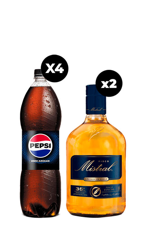 Promo 2 Pisco Mistral 35° 1L + 4 Pepsi Zero 1.5L