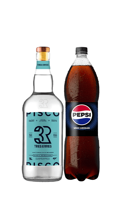 Promo Pisco Tres Erres 40° Transparente 1L + Pepsi Zero 1.5L