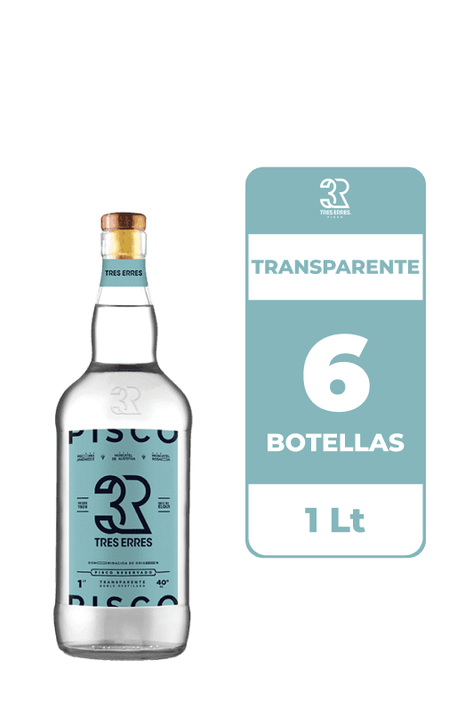 6x Pisco Tres Erres 40° Transparente 1L