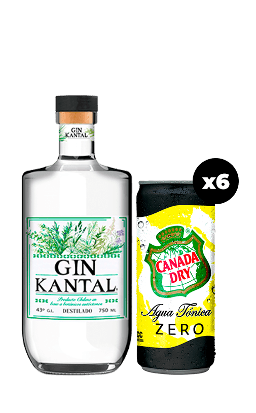 Pack Gin Kantal 43° 750cc + 6x Agua Tónica Canada Dry Zero Lata 310cc